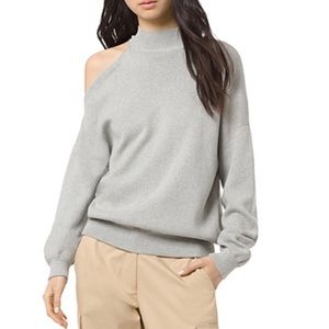 MICHAEL KORS ASYMMETRIC COLD SHOULDER SWEATER SIZE M PEARL HEATHER